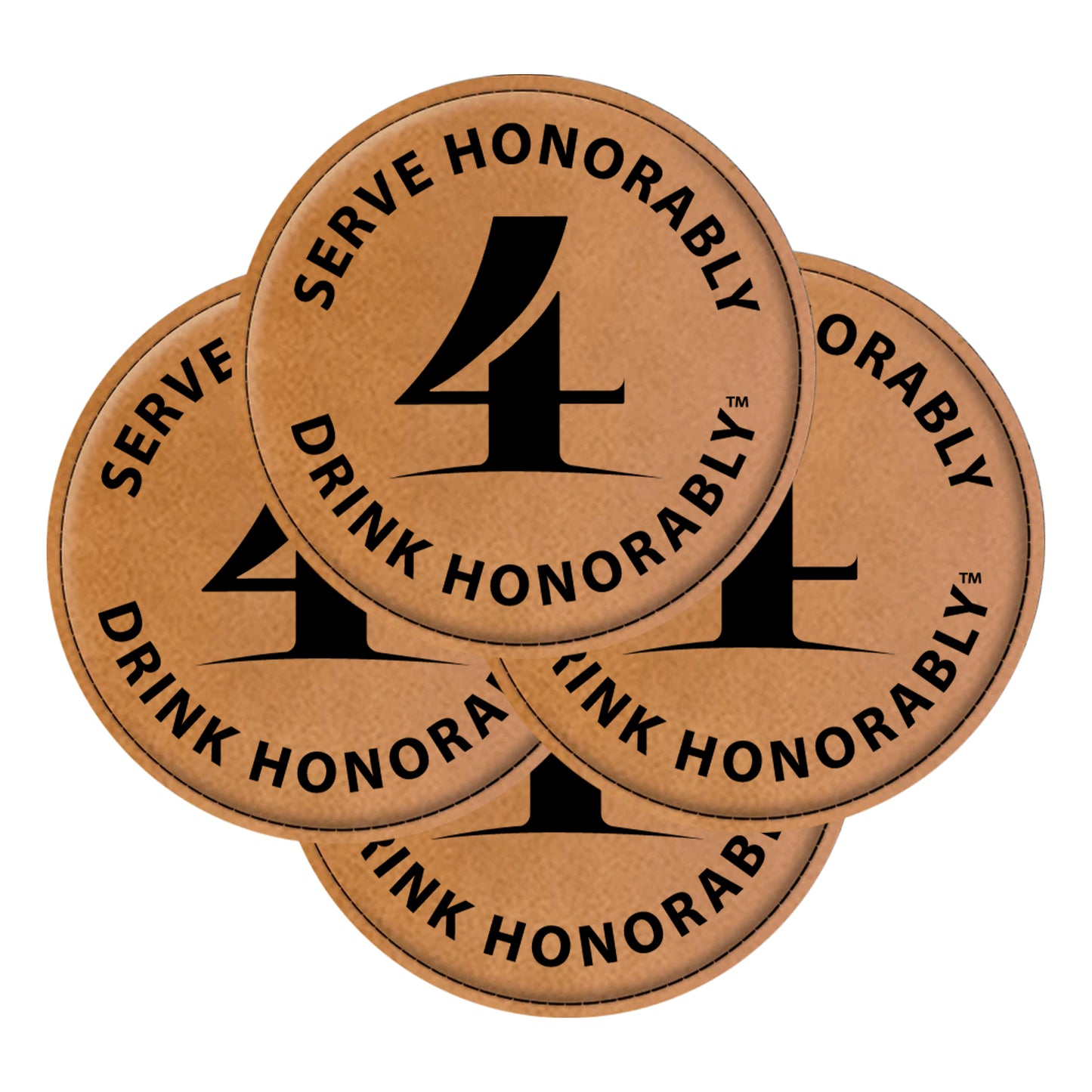 Four Branches Tan Leather Coasters - Set of 4