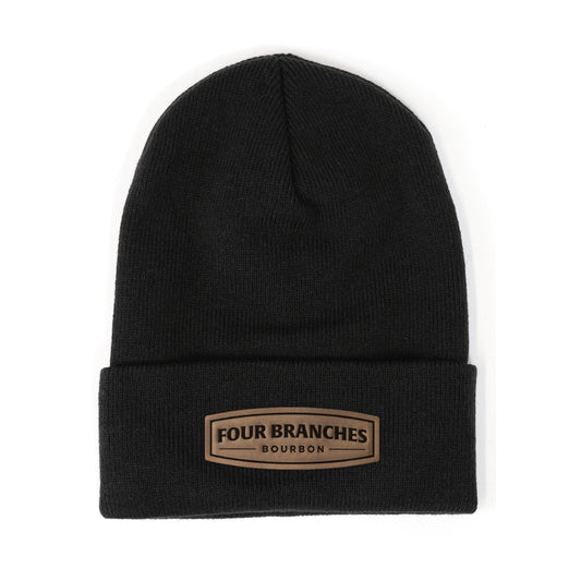 Four Branches Leather Patch Beanie - Black