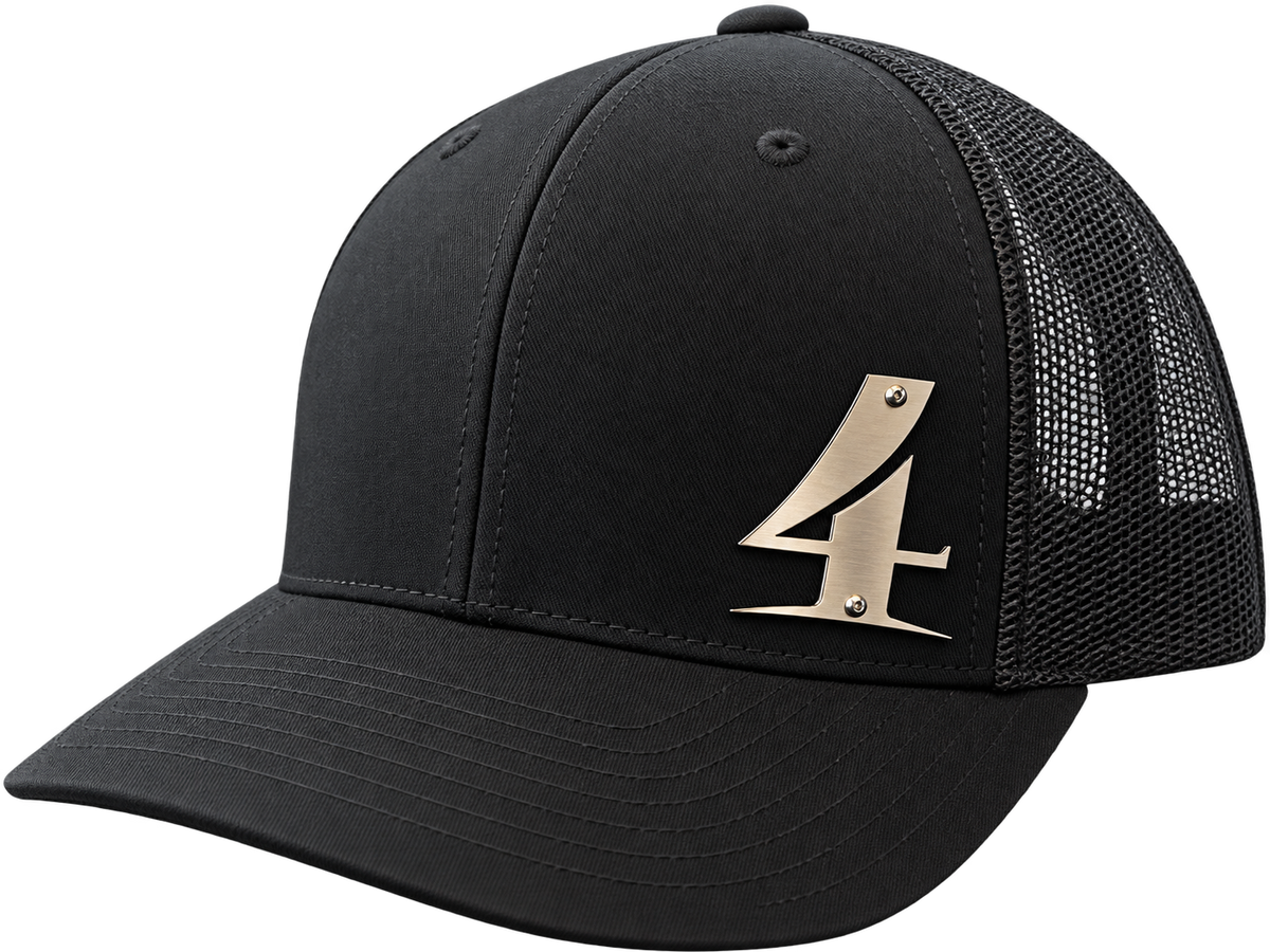 Limited-Edition Black Hat with Stainless Steel Four Branches Logo Patch