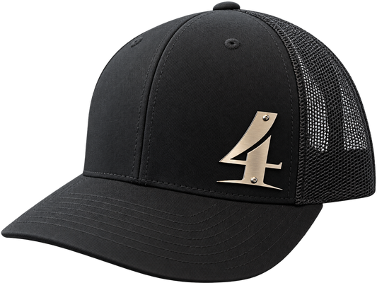 Limited-Edition Black Hat with Stainless Steel Four Branches Logo Patch