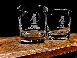 Four Branches Bourbon Set of Two Engraved Rocks Glasses