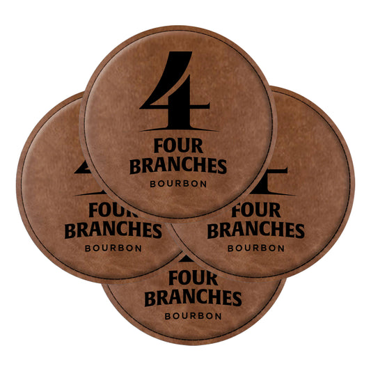 Four Branches Dark Leather Coasters - Set of 4