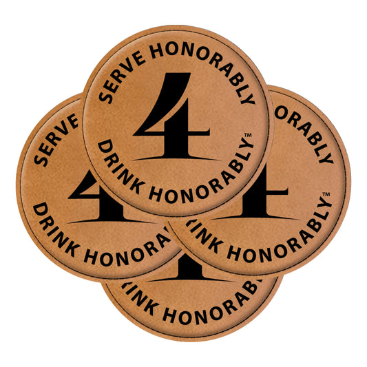 Four Branches Tan Leather Coasters - Set of 4